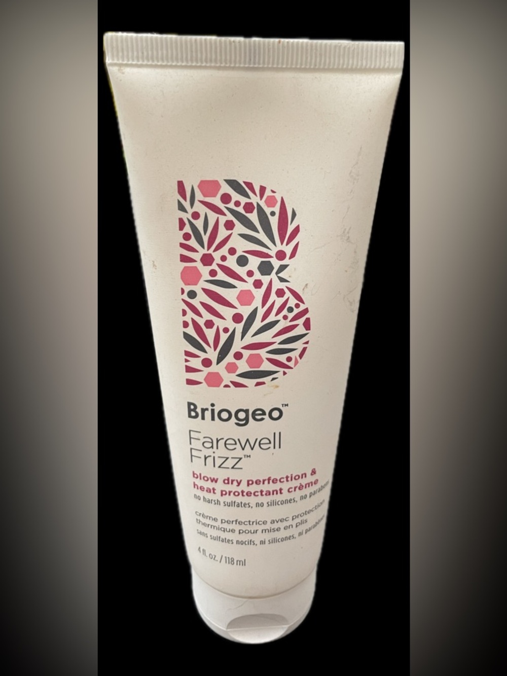 Briogeo Farewell Frizz Heat Protectant Creme - White with Pink and Gray Logo